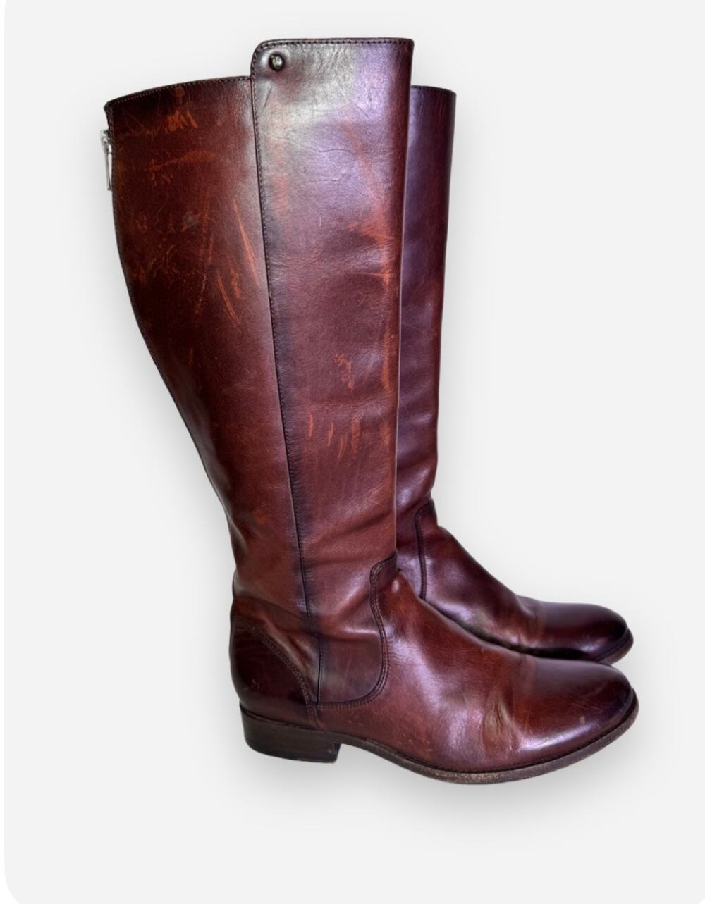 FRYE Melissa Tall Leather Back Zip Boots Redwood Size 7B